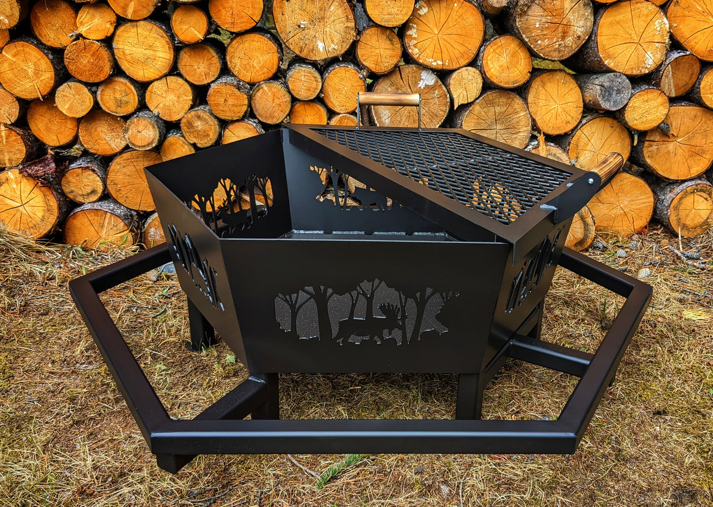 Firepit with Footrest & Half Lid