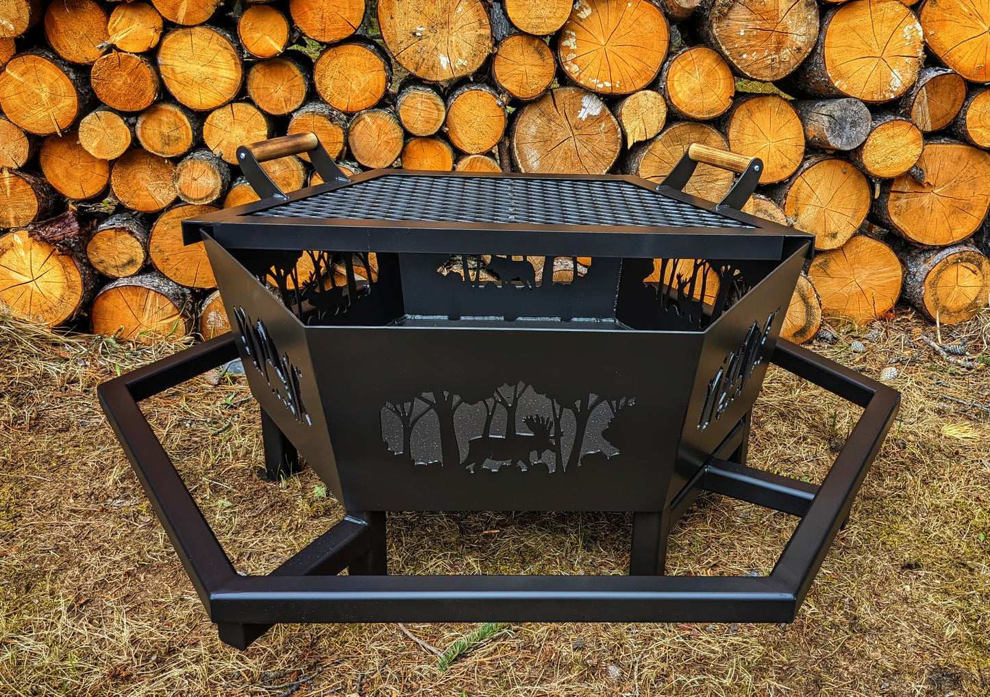 Firepit with Footrest & Half Lid
